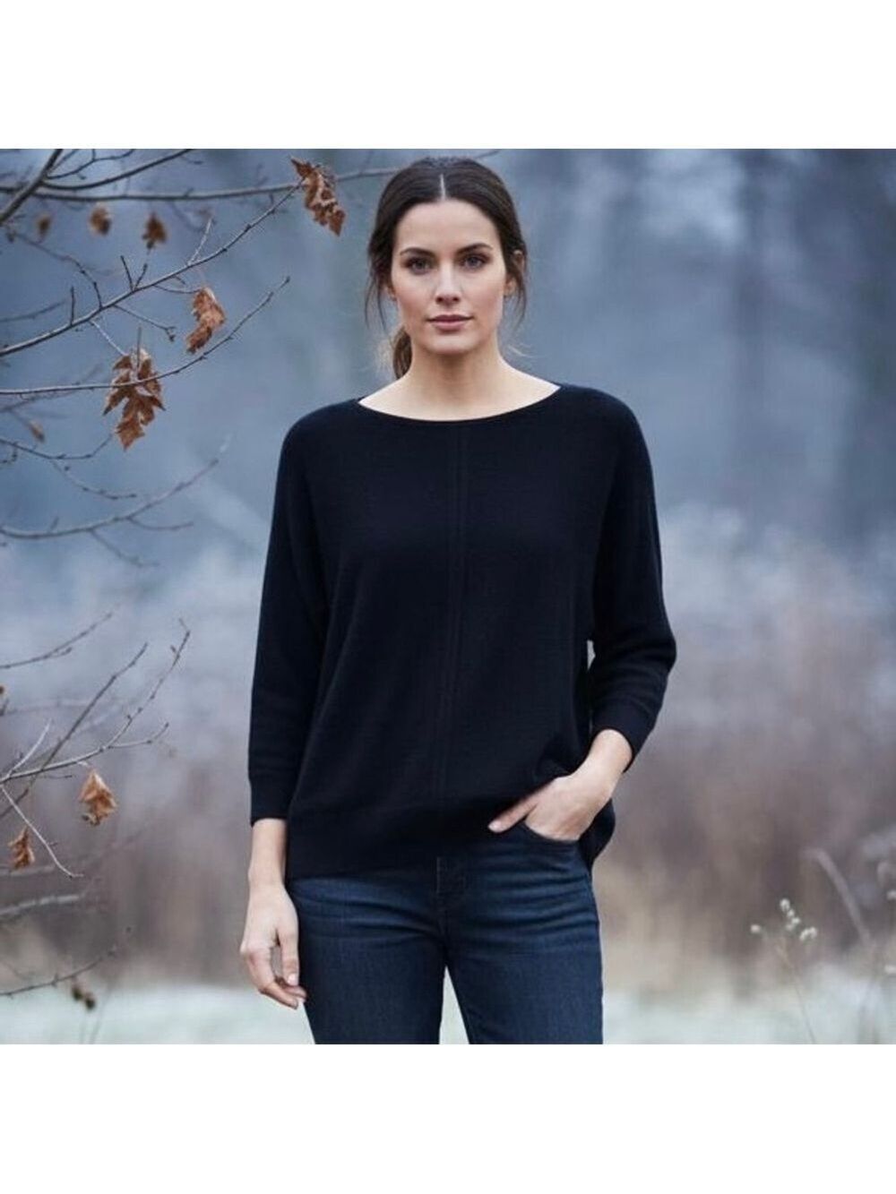 CYNTHIA Rowley cashmere sweater tunic 3/4 sleeves black Sz M